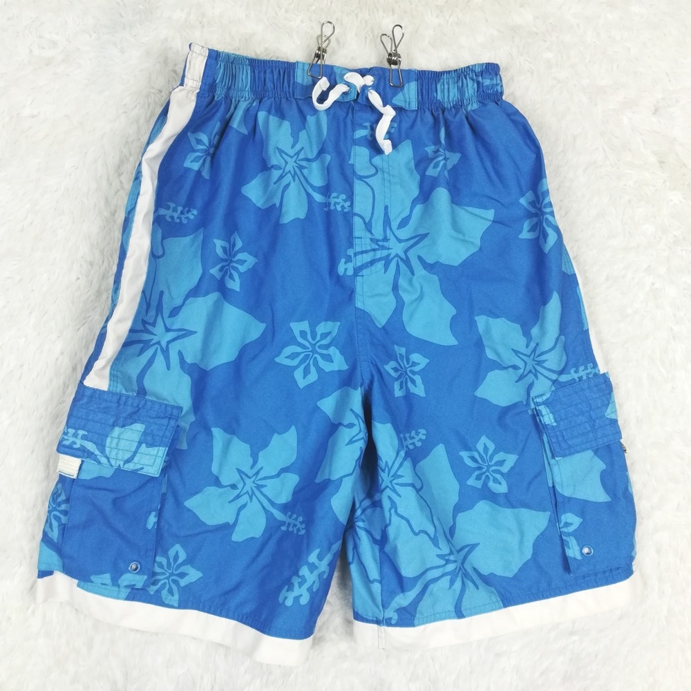 Sonoma Boys Swim Trunks‎ Swimwear Blue Two Tone Floral Cargo Lined Surf XL